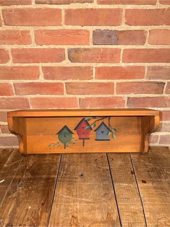Other - Wood Wall Shelf Hanging with Painted Birdhouses Art Folk Display Rustic